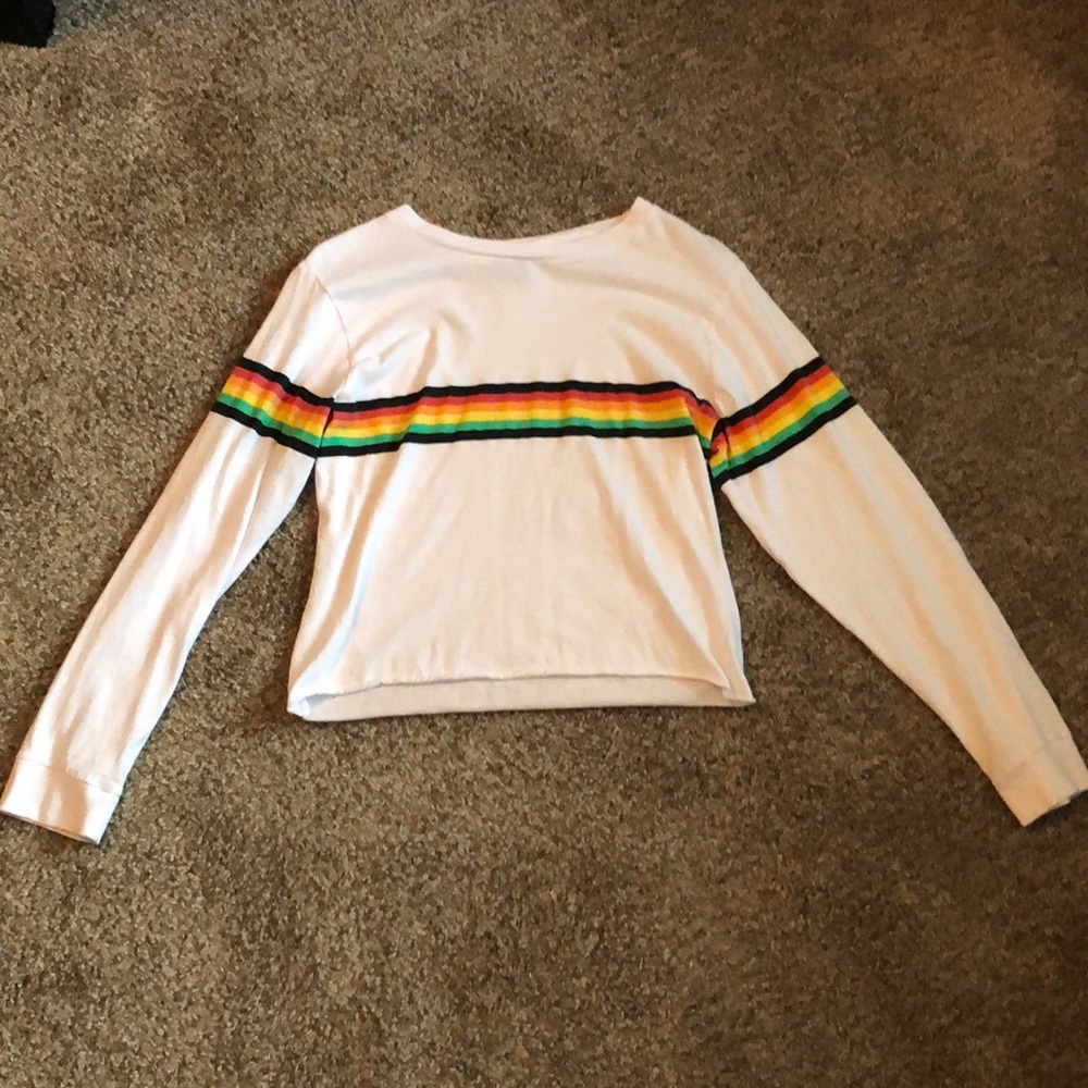 Light white rainbow striped long sleeve top